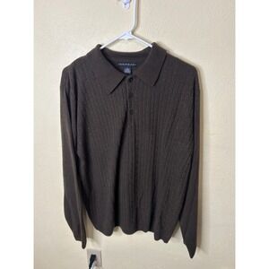 Consensus Sportswear Mens XL Brown Cable Knit Long Sleeve Polo Sweater Acrylic